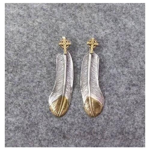 Takahashi Kagura Goros 925 Sterling Silver Cross Feather Pendant Creative Personality Diy Necklace Accessories Silver Jewelry