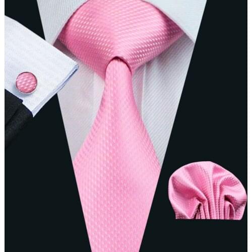 LS-557 Men`s Tie 100% Silk Pink Novelty Jacquard Woven Tie + Hanky + Cufflinks Sets For Men Wedding Business Party Free Postage