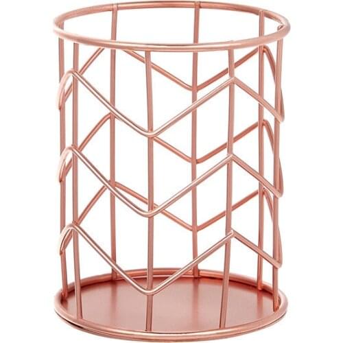 Gold Rose Gold Metal Stand Mesh Pen Pencil Ruler Holder Desk Organizer Makeup Brush Storage Pencil Box School Office Accessories