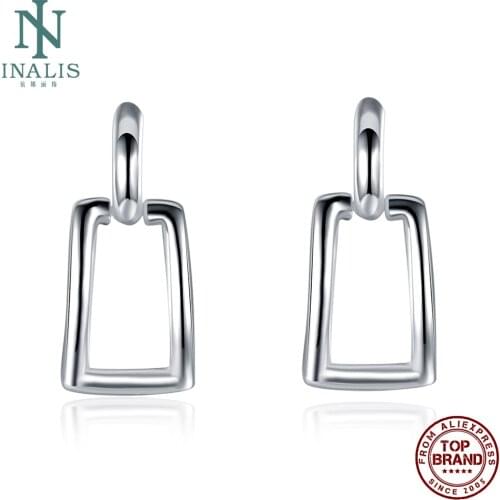 INALIS Minimalist White Long Square Grid Push-Back Stud Earrings For Women Girls Simple Copper Earring Wedding Fashion Jewelry