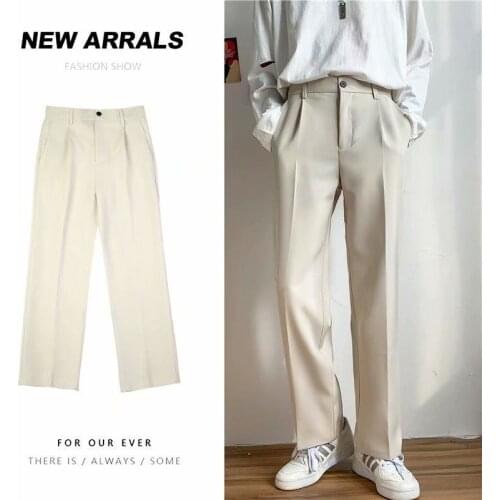 Ice Silk Men Suit Pants Loose Loose Drape Straight Leg Trousers for Men Thin Wide-leg Casual Ninth Pants Japanese Streetwear
