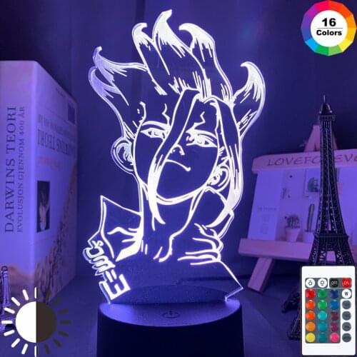 Anime Dr Stone Figure Table 3d Lamp for Kids Child Bedroom Decor Nightlight Manga Gift for Him Acrylic Led Night Light Lamp