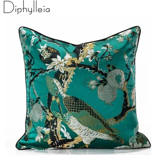 Diphylleia Cushion Cover New Chinese Style Green Flowers And Birds Emrboidery Living Room Sofa Pillow Case High End Luxury