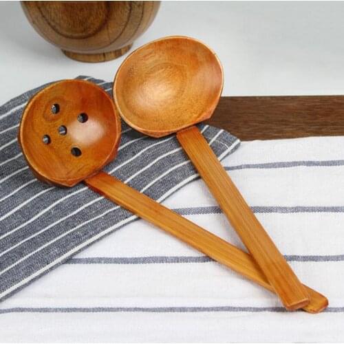 New Wooden Tableware Soup Spoon Japanese Ramen Wooden Long Handle Colander Hot Pot Spoon Practical and Durable LX4932