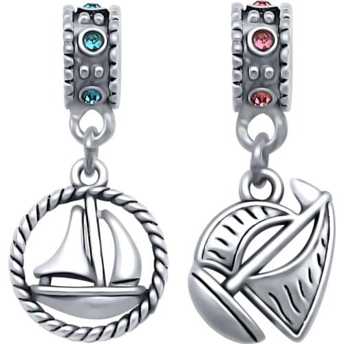 Ocean Style Anchor Sailboat Charms Fit Pandora Charm Beads Bracelet For Women Jewelry Making SPPA1807