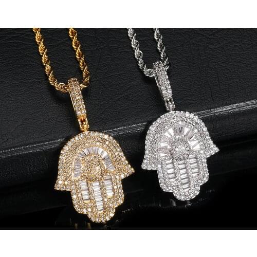 Small Hand Of Fatima Pendant Full Iced Out Charm With Tennis Chain Statement Necklace Men Women Hip Hop Chains For Jewelry