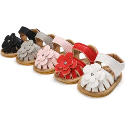 Baby Sandals Flower Graden Park Outdoor Leather Rubber Sole Flat Rubber Sole Anti-slip Toddler First Walkers Summer Crib Shoes