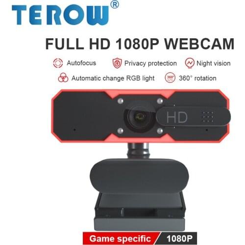 Webcam 1080p 30FPS 4 Adjustable Light HD & Privacy Protection 360°Autofocus & Clear Stereo Microphone Camera
