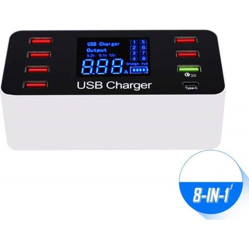 LED Display 8Port Multi Fast USB Charger Quick Charge 3.0 Multiple USB Phone Charging Station Universal USB HUB Charger QC 3.0