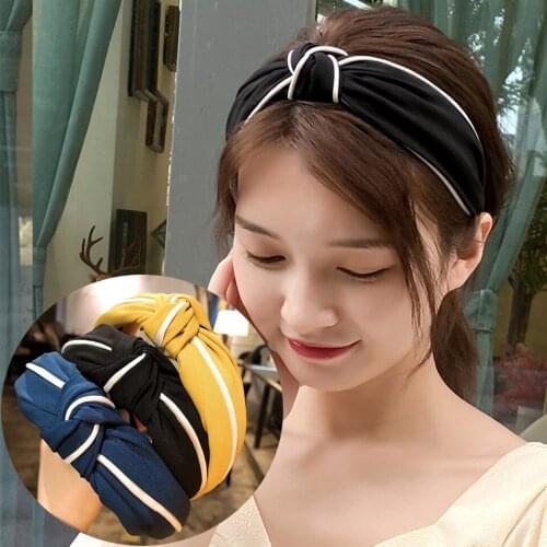 Women Top Knot Headband Fashion Striped Hairband Girls Hair Accessories Bow Wide Cross Hairbands Elastic Hair Hoop Bands