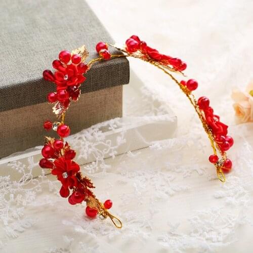 High Fashion Women Girl Bride Noiva Wedding Party White Red Flower Crystal Simulated Pearl Headbands Tiara and Crowns Headpieces