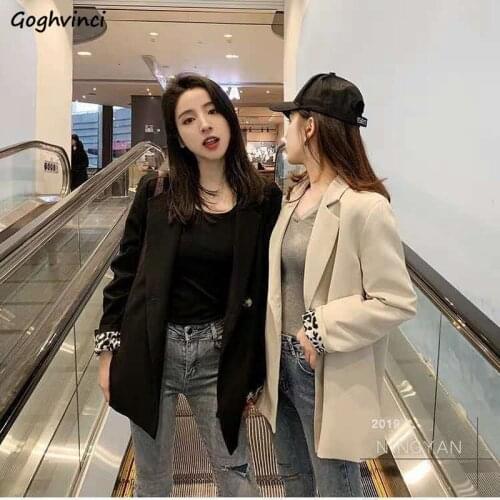 Women Blazers Double Breasted Classic Chic All-match Notched Temperament Simple Korean Style Harajuku Elegant Streetwear Solid