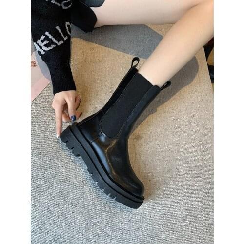 Womens boots spring and autumn new style British style trend all-match black thick-soled high tube Martin boots hot new