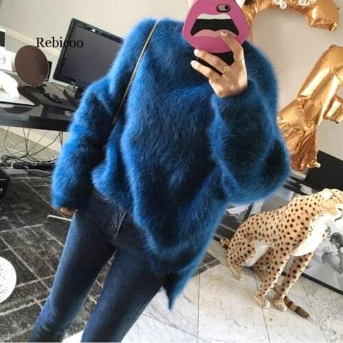 High Quality Pink Blue Thick Mink Cashmere Sweater Women Knitting Pullover Casual Autumn Winter 2020 Loose Jumper Tops