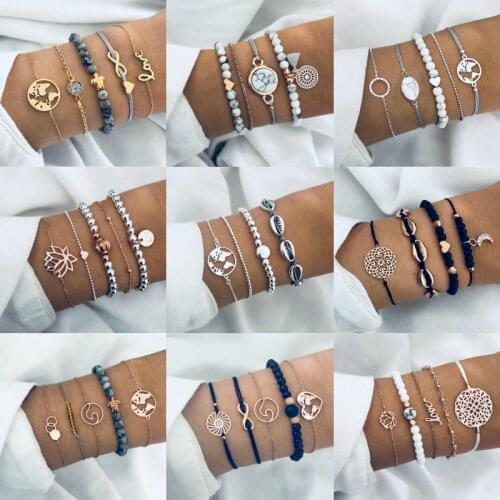 MINHIN Bohemian Turtle Charm Bracelets Bangles For Women Multi Layers Adjustable Strand Bracelets Sets Fashion Jewelry