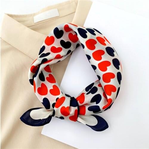 53cm Real Silk Scarf Heart Print Women Bandana Square Scarves Neck Foulard Female Neckerchief Wraps Headband 2021 New