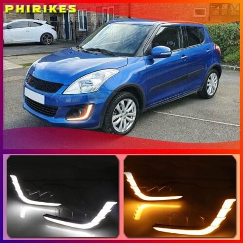 1 Set Car LED DRL Daytime Running Lights For Suzuki Swift 2014 2015 2016 with Yellow Turning Signal fog lamp cover