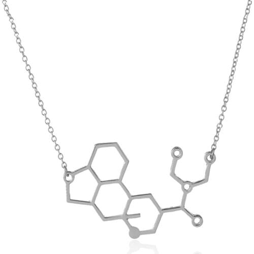 1Pc Real Silver Plated Molecule LSD Brass Pendant Necklace Chemistry Science Women And Men Couple Love Jewelry