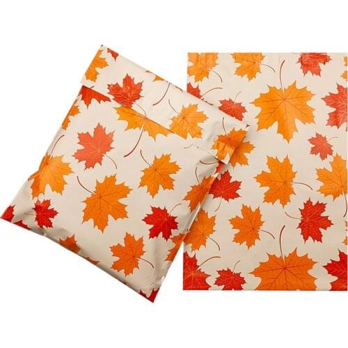 100Pcs 2 Sizes Poly Mailers Maple Leaf Printed Courier Storage Bag Waterproof Shipping Packaging Bag Clothes Mailing Envelopes