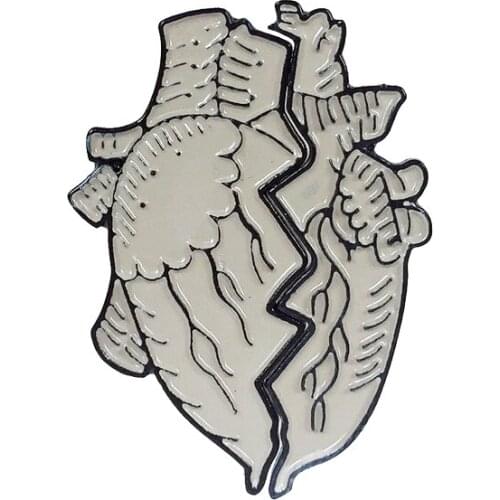 2 Pcs/set Gray Heart Metal Enamel Brooch With Blood Vessel Heart Badge Pin Personality Trendy Doctor Nurse Costume Jewelry Gift