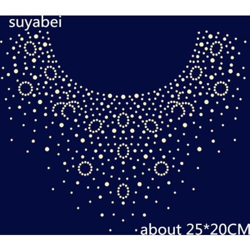 2pcs/lot Neckline decor applique patches iron on transfer hot fix rhinestone motif iron on transfers motif for pants