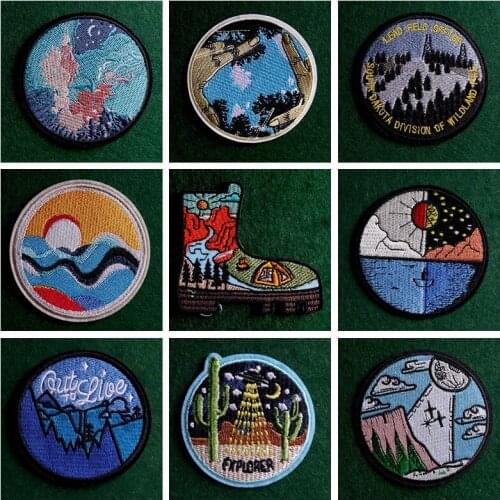 2pcs Wilderness Patch Iron On Patches For Clothes Outdoor Patches Stripe Badge Stickers Applique Decor Embroidery Sew On Clothes