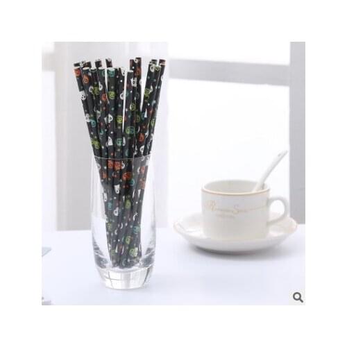 25 Pcs Halloween Paper Straws Pumpkin Bat Spider Web Skeleton Pattern Straws Party Supplies Decorations