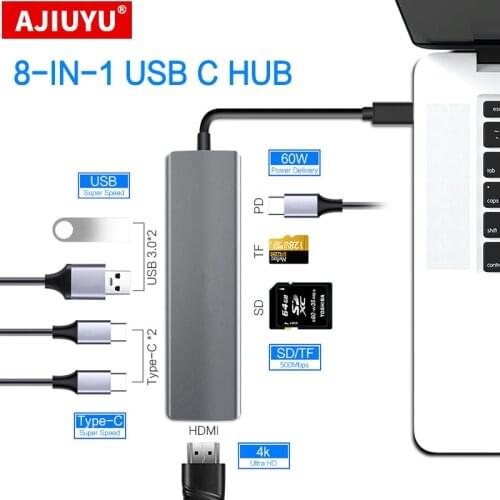 AJIUYU USB C HUB Type C to Multi USB 3.0 HUB HDMI Adapter Dock For MacBook Pro Huawei Mate 40 USB-C 3.1 Splitter Port Type C HUB