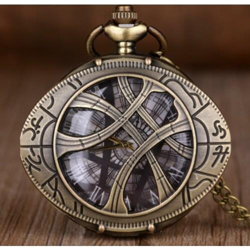 Bronze Eye Shape Hunter Quartz Pocket Watch Dragon Eyes Wolf Pocket Watch Necklace Chain Gifts for Mens Womens