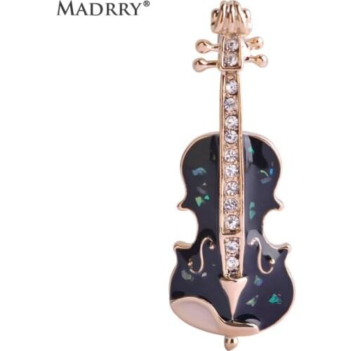Madrry Fashion Women Jewelry Violin Brooches Gold Color Crystal Broches Enamel Pin Collar Clip Dress Suit Decoration Boutonniere
