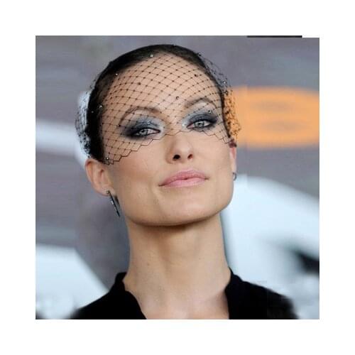 Black Headwear Face Mask For Bride Crystal Beaded Net Birdcage Veils Charming Elegant Wedding Hair Accessories