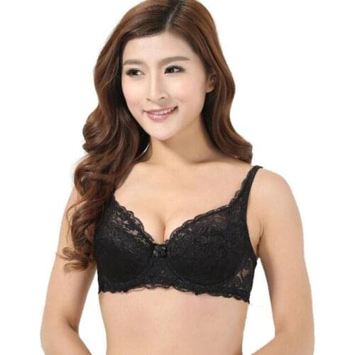 Black color Sexy Fashion Women Underwire Bra Push Up Padded Lace Sheer Bra Young Girl Underwear Sexy Lace bra big size women bra