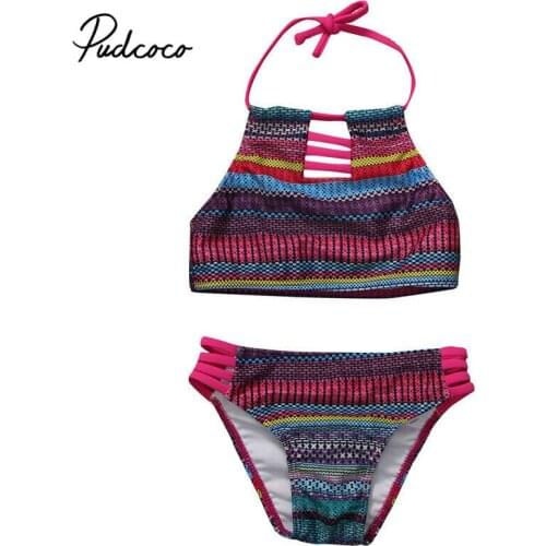 2019 Children Swimwear For Girls Baby Swimsuit kids Costume Biquini Infantil Bathing Clothes Female Color Striped Two Piece Set