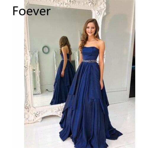 Elegant 2019 A-Line Navy Blue Evening Dresses Long with Crystals Satin Sweetheart Formal Evening Party Dress Custom Made