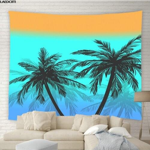 Palm Tree Shadow Tapestry Tropical Plant Colored Background Wall Hanging Clothful Summer Theme Living Room Bedroom Home Decor