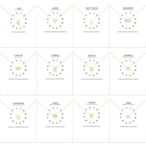 Icareu New Golden Twelve Constellations Necklace Pendant Necklac Capricorn Choker Anniversary Short Chain Jewelri Box Jewelry