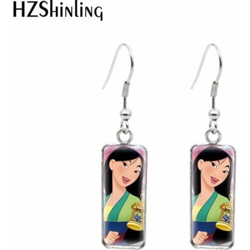 Mulan Paintings Rectangular Hook Dangle Drop Earrings Fashion Jewelry for girls