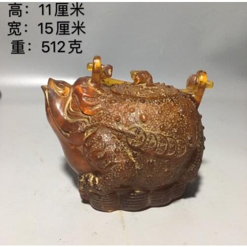 China Beeswax carving frog Coin wealth good luck statue teapot crafts bead kettle tea water pot home desktop decoration