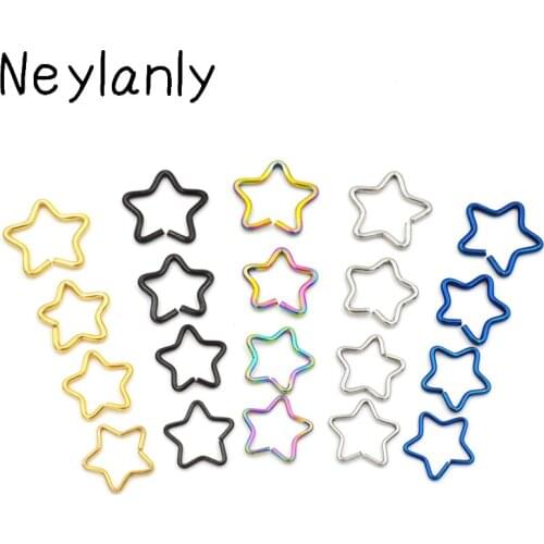 2PCS 316L Stainless Steel Star Lip Tragus Piercing 16G Hoop Helix Piercing Ear Cartilage Surgical Steel Septum Clicker Nose Ring