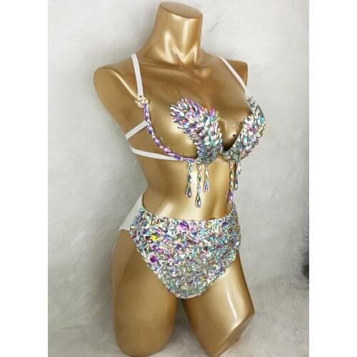 Hand Made Sexy Samba Carnival Bra High Waist Pants AB Color Stone 2 Piece belly stage costume hot girl dance show wear