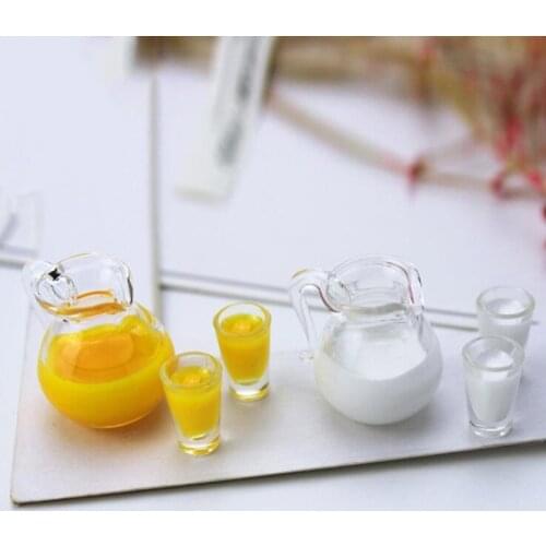 3pcs/set Dollhouse Miniature food Orange Juice Jug/Milk cup With Glasses for ob11 BJD Doll house Kitchen Furniture Accessories