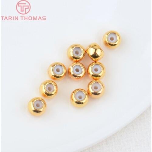 20PCS 3MM 4MM 5MM 6MM 24K Gold Color Plated Brass with Rubber Beads High Quality DIY Jewelry Making Findings