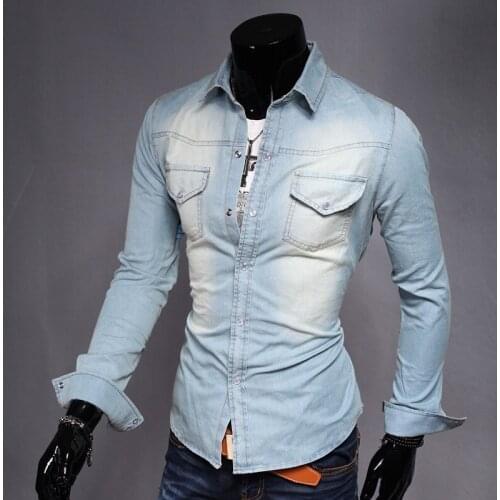 MRMT 2021 Brand Spring Mens Denim Shirt Pocket Slim Shirt for Male Long Sleeve Tops Shirt