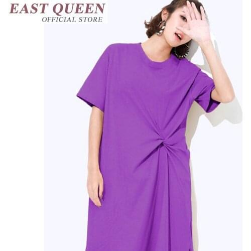 2018 Summer New Baggy Short Sleeved Dress Female Long Style Irregular European and American Large Size Casual Skirt FF104 S