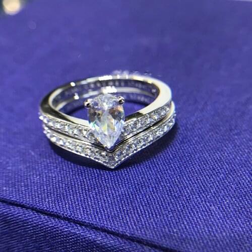5*7 CT Round Cut Engagement&Wedding Moissanite Diamond Ring Double Halo Ring Platinum Plated Silver