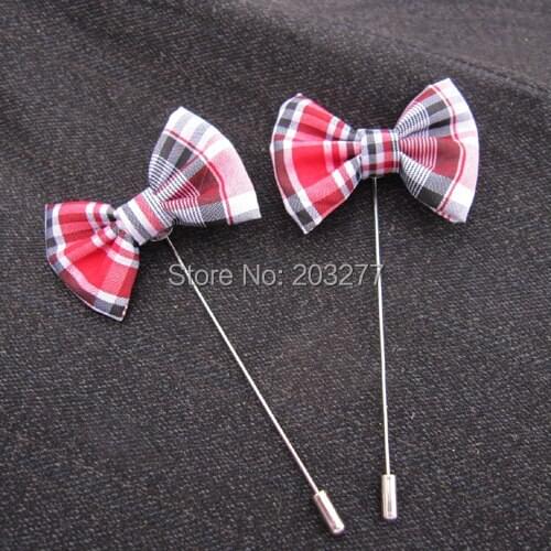 Wholesale 12piece /lot new 4cm men brooch plaid bows lapel pin wedding groomsman breastpin stick pin