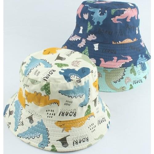 Dinosaur Print Baby Hat Cute Cartoon Cotton Windproof Bucket Hat Kids Summer Sun Cap Toddler Boys Girls Hats