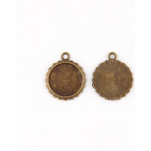 Fit 16mm Round Antique Bronze Pendants Setting Cabochon Cameo Base Tray Bezel Blank DIY Jewelry Findings