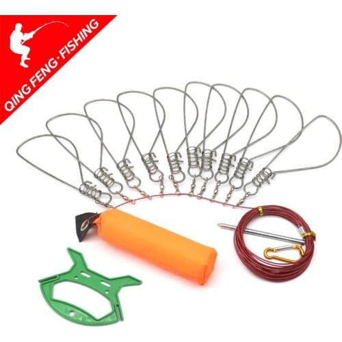 Fishing Lock Buckle Stainless Steel Live Belt Float Fishing Stringer Fishing Tackle For Accessories 10Snap Stainless Steel Ropes