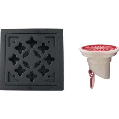 Black Bathroom Square Shower Drain Stainless Steel Floor Drainer Trap Waste Grate Round Cover Hair Strainer